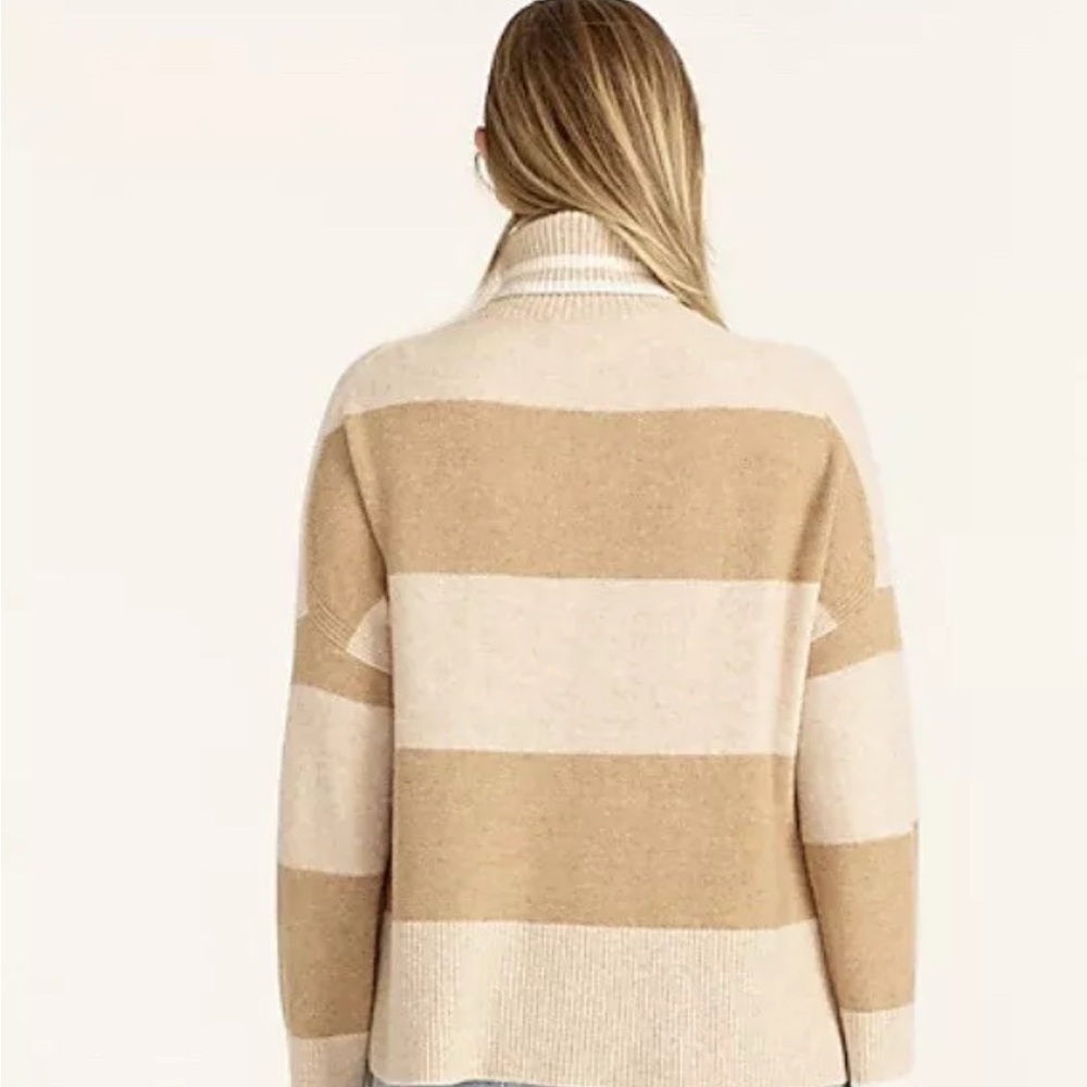 J.Crew Womens XL Oversized Alpaca Wool Turtleneck Sweater Stripe Neutral Cozy - Picture 2 of 15